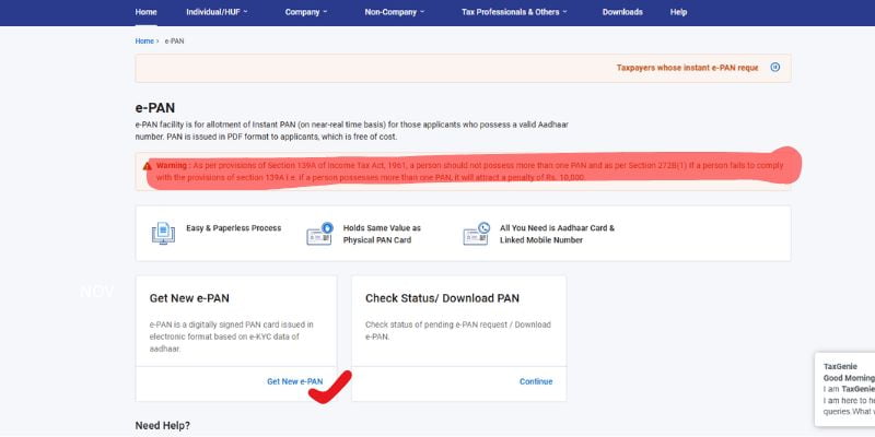 Instant pan card apply online 2024 