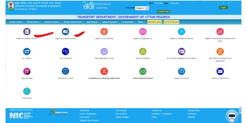 Driving licence online apply 2024, learning Licence Online test 2024