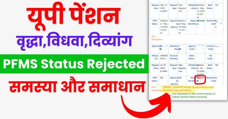 UP Pension PFMS Status check: रिजेक्टेड का कारण और समाधान 1 UP Pension PFMS Status Rejected Problem