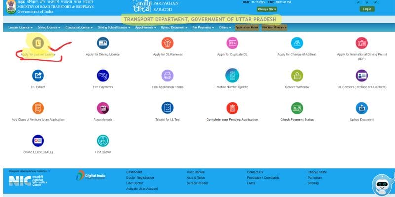 learning licence apply online in 2026