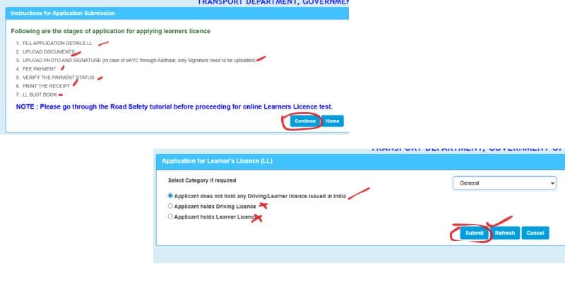learning licence apply 